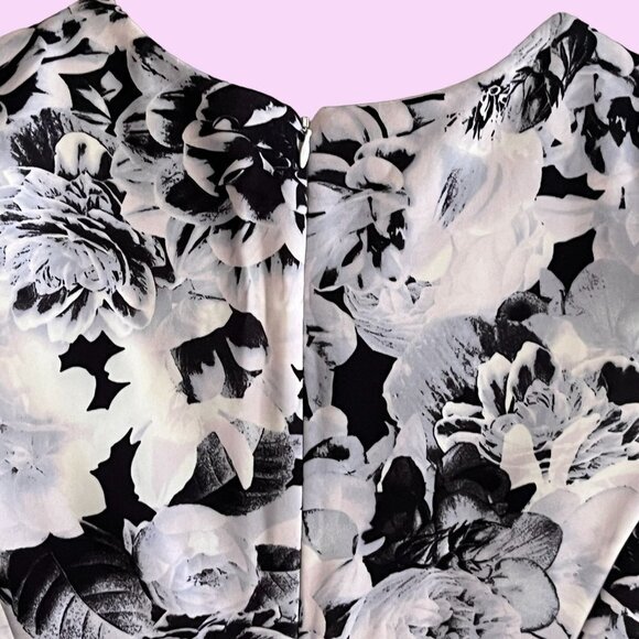 Saks Dress Womens 6 Black White Floral Black Lace Bodycon Sleeveless Zip Up‎ - Picture 7 of 12